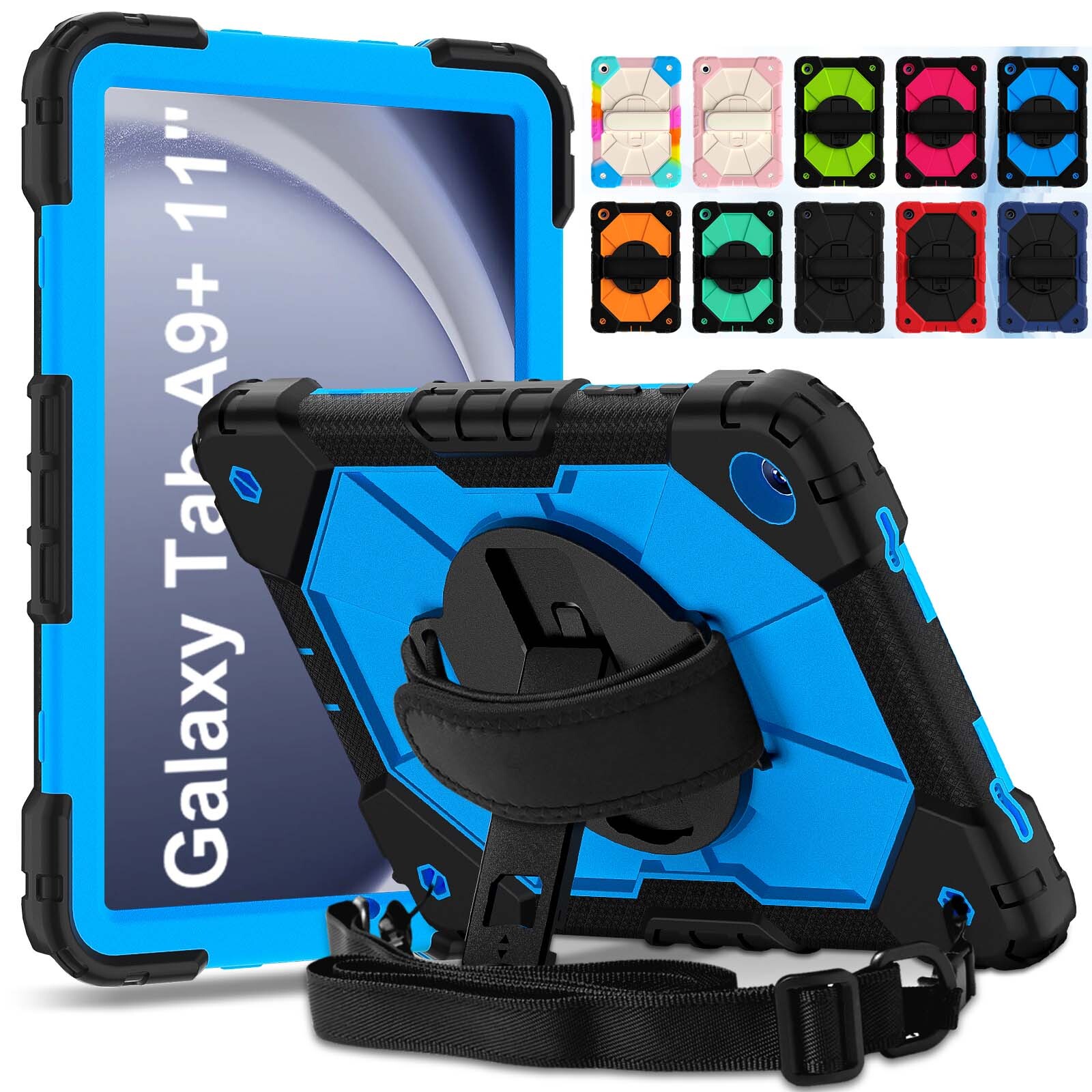 For Samsung Galaxy Tab A9+ A8 S7 FE Heavy Duty Shockproof Rugged Case with Strap