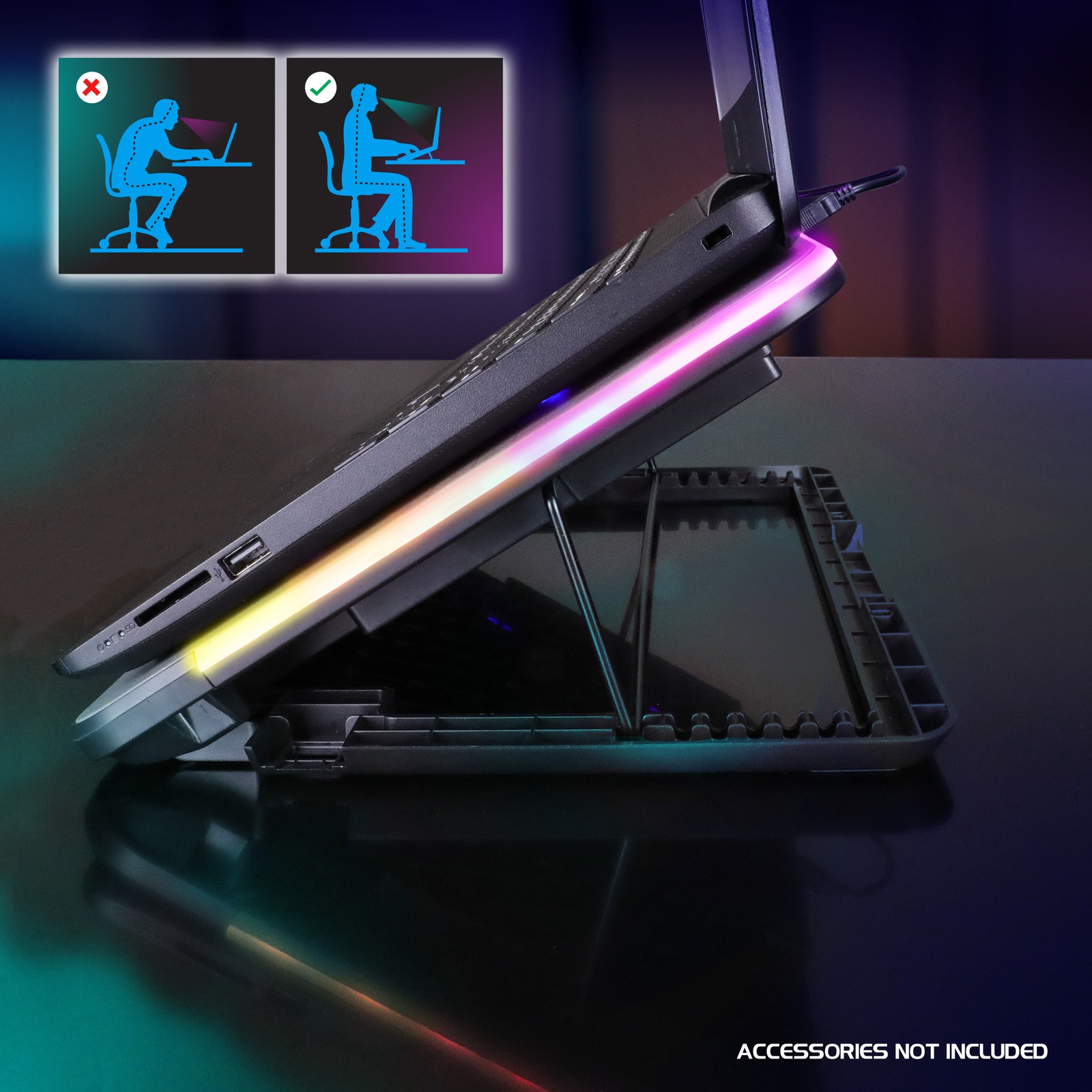 ENHANCE Voltaic 2 Laptop Cooling Pad – Metal Top Cooling Pad with RGB Lighting