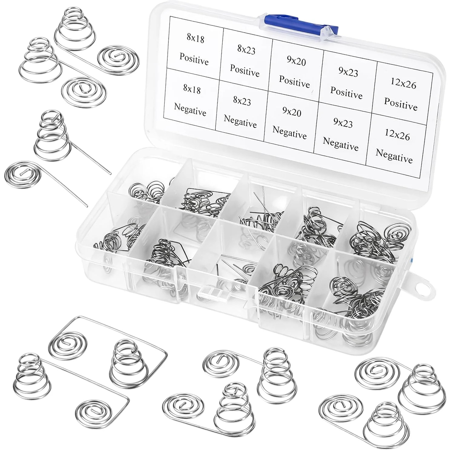 50pcs AA Battery Spring Replacement Assorted, Conversion Spring Positive & Negat