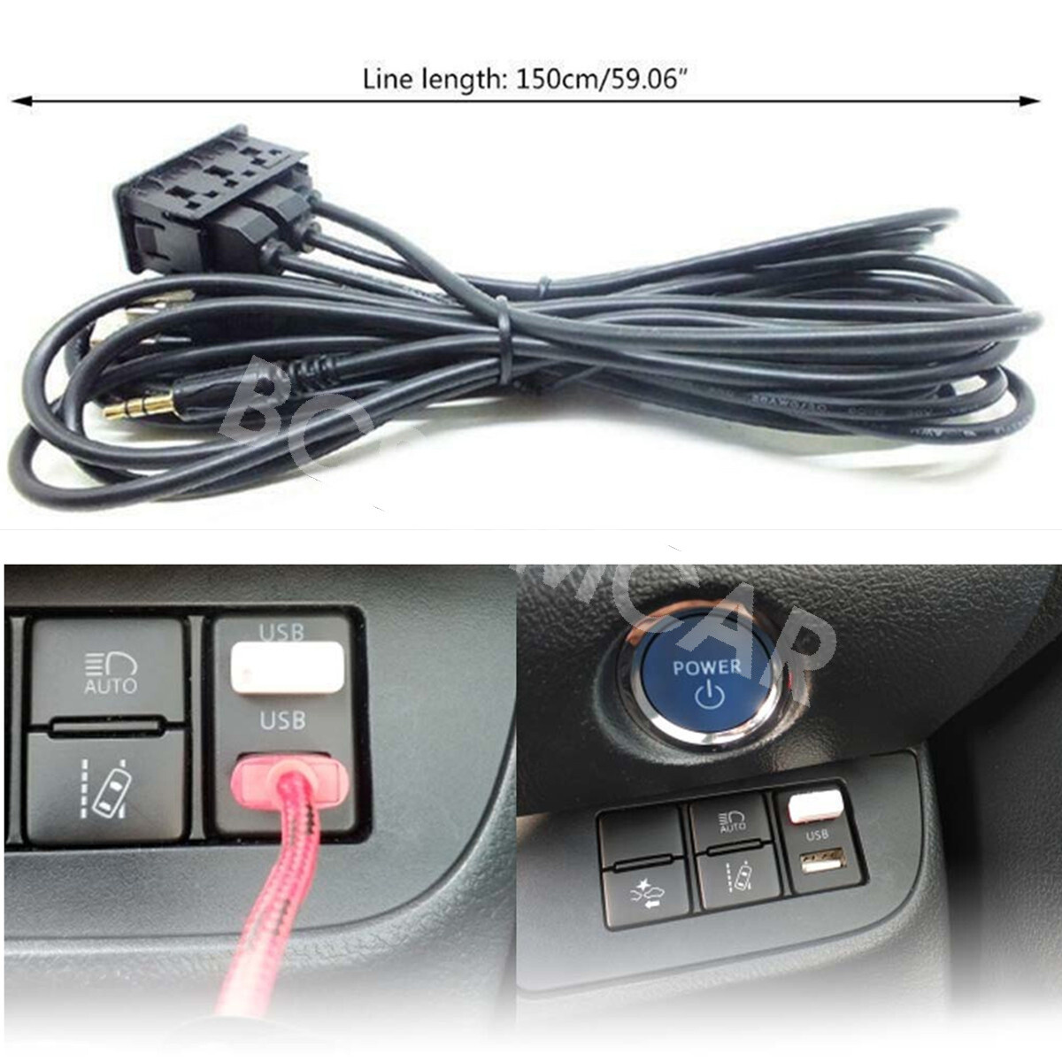 150cm Car Dash USB Port Panel Extension Cable Adapter Flush Mount AUX USB Type C