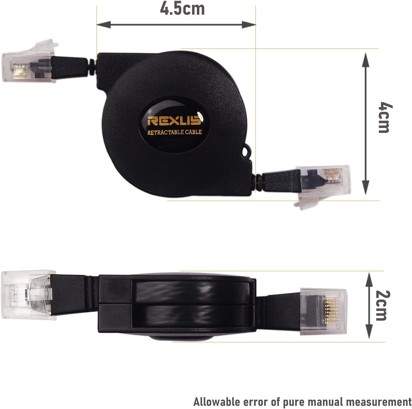 2-Pack Retractable Cat 6 Flat Ethernet Cable 6.6FT, High-Speed LAN Wire, RJ45