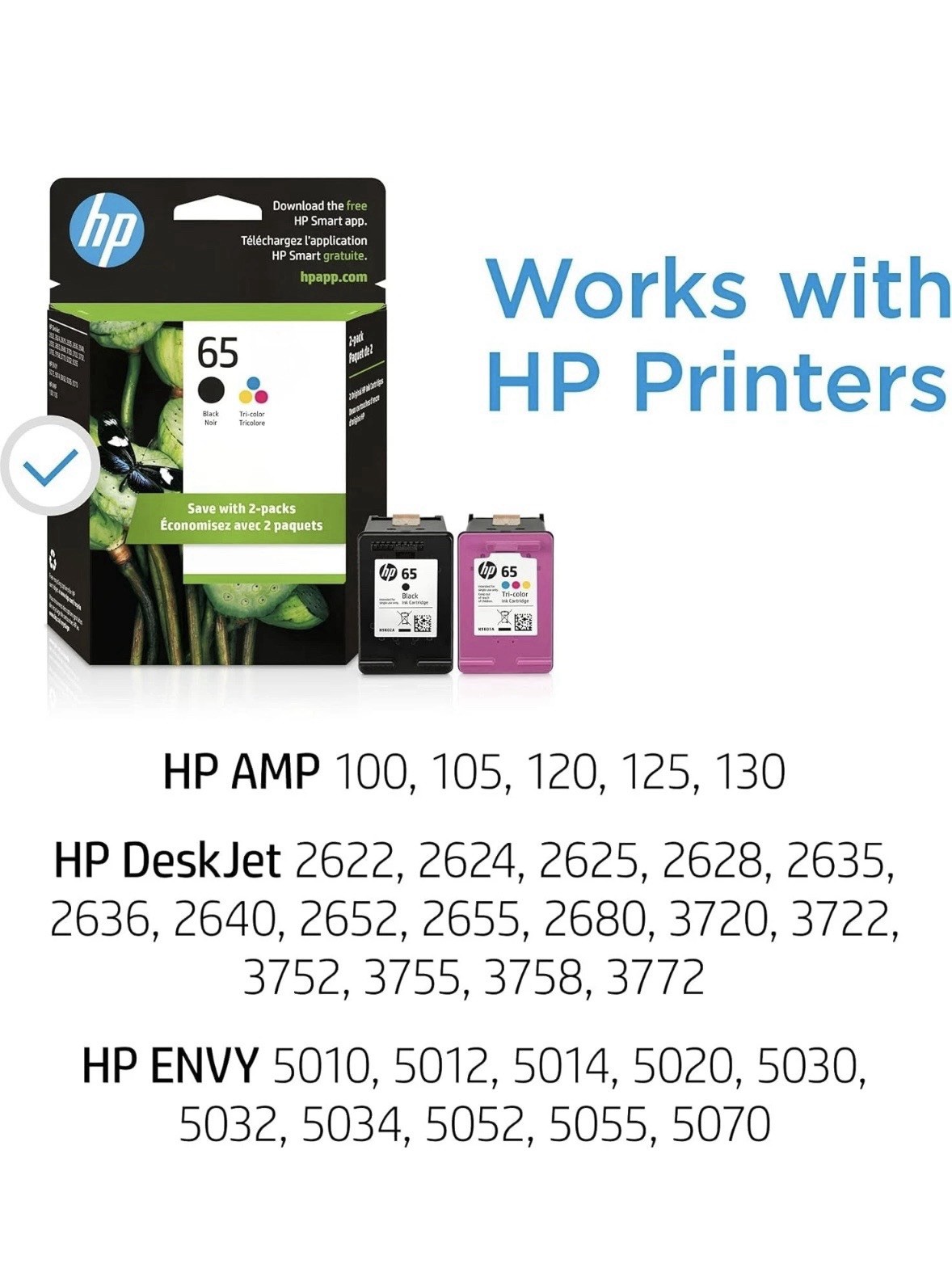 Genuine HP 65 T0A36AN Black & Tri-color Original Ink Cartridges – 2-Pack – NEW
