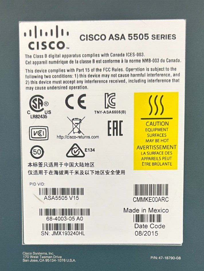 Cisco ASA 5505 Series Adaptive Security Appliance ASA5505 w/ Power Supply