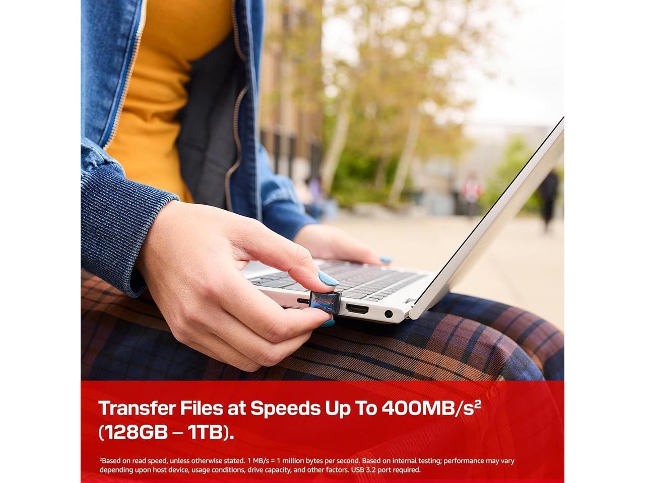 SANDISK Extreme Fit USB-C Flash Drive, up to 400MB/s read speeds, plug-and-stay