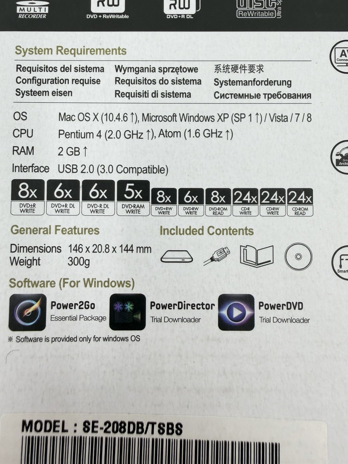 Samsung Portable External USB DVD Writer SE-208 DB ~ NEW, Open Box