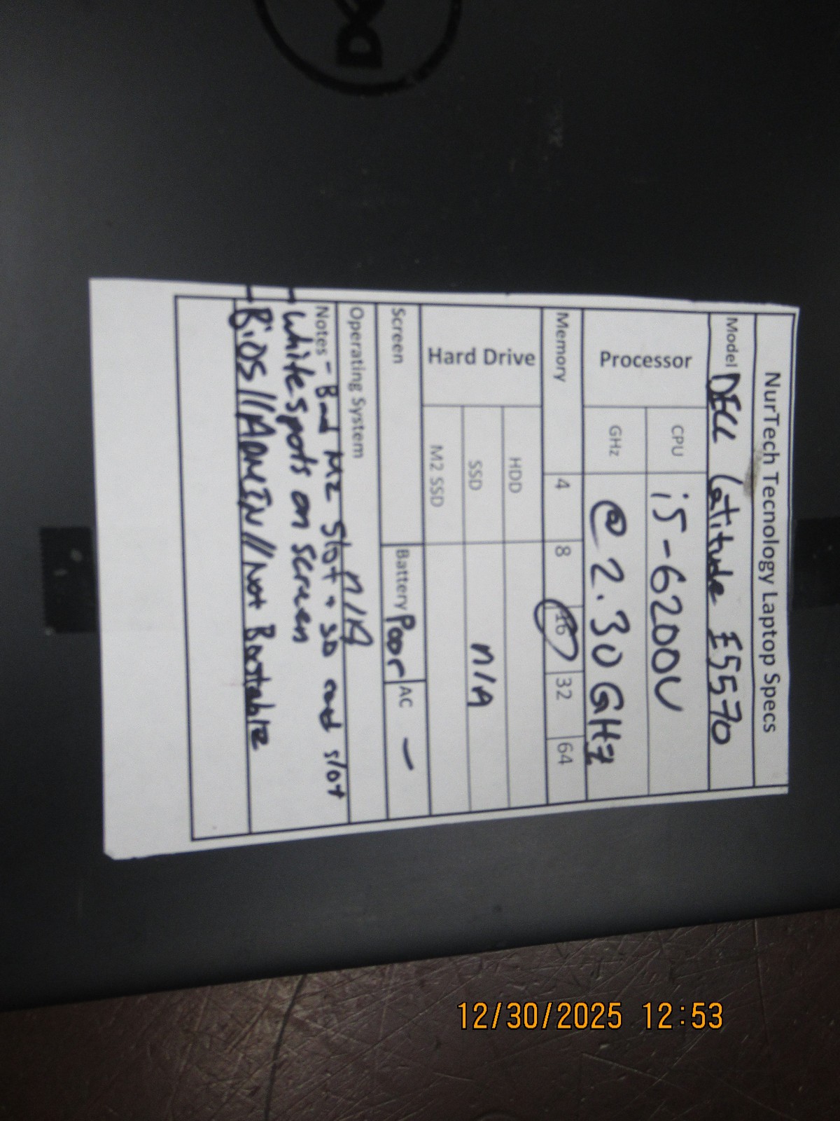 Dell Latitude E5570 i5-6200U 2.30GHz 16GB Laptop w/ BIOS [NO HDD/OS/AC] ####