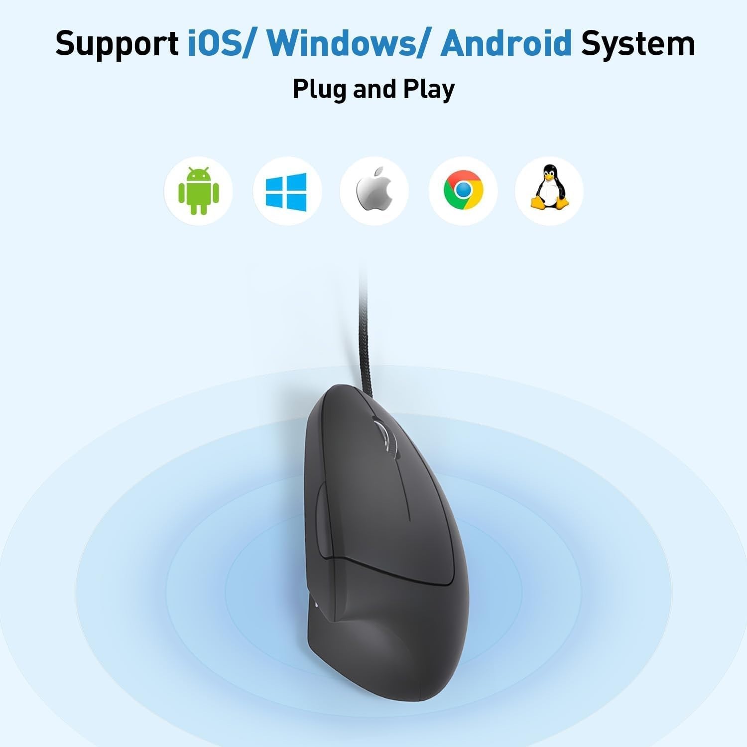 Wired Ergonomic Mouse, USB Wired Vertical Mouse with 800/1200/1600 Adjustable DP