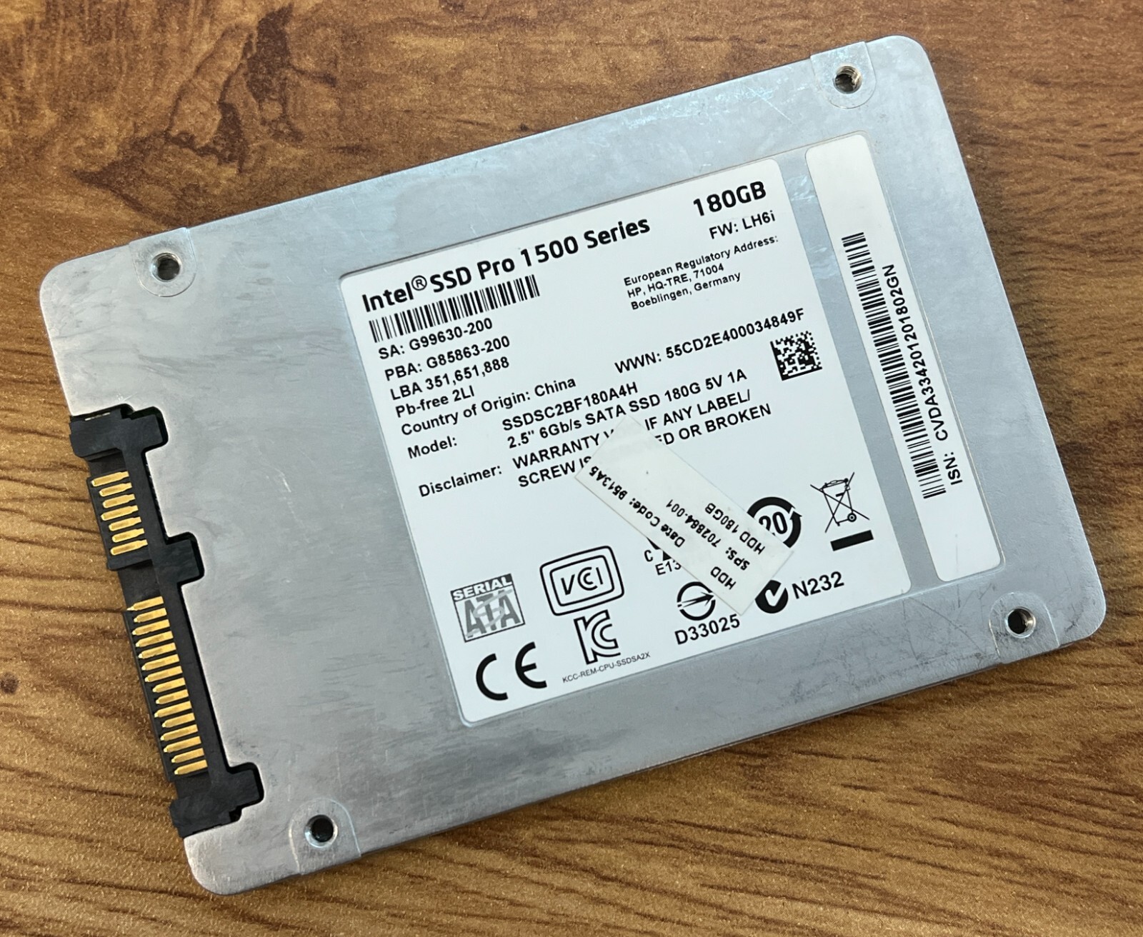 Intel SSD Pro 1500 Series 2.5″ 180GB SSD SSDSC2BF180A4H 735236-001 702864-001