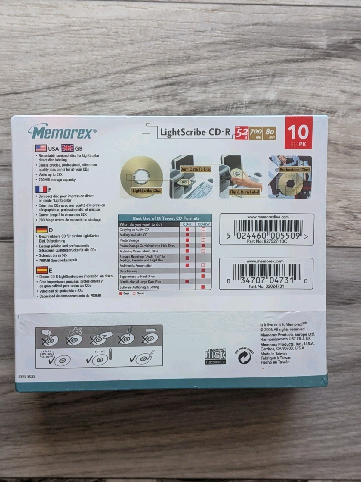 Memorex LightScribe CD-R 52x 700mb 80 Minute Recordable Compact Disc 10 Pack New