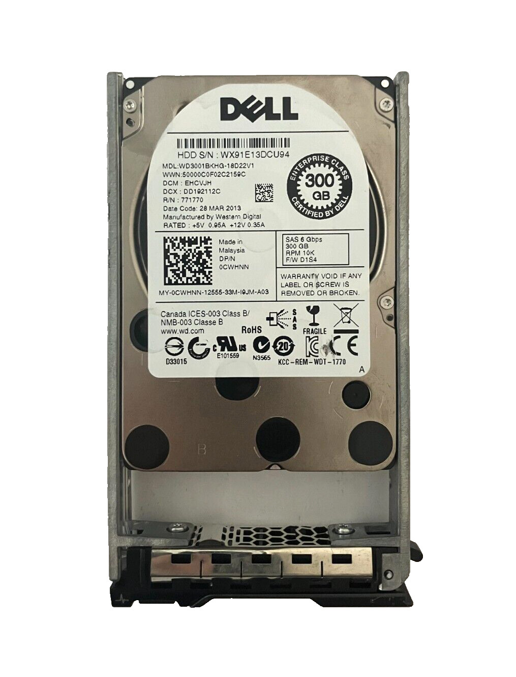 DELL WD3001BKHG-18D22V1 HDD 300GB SAS 6Gb/s 2.5″ 0CWHNN 512 b/s (Lot of 2)