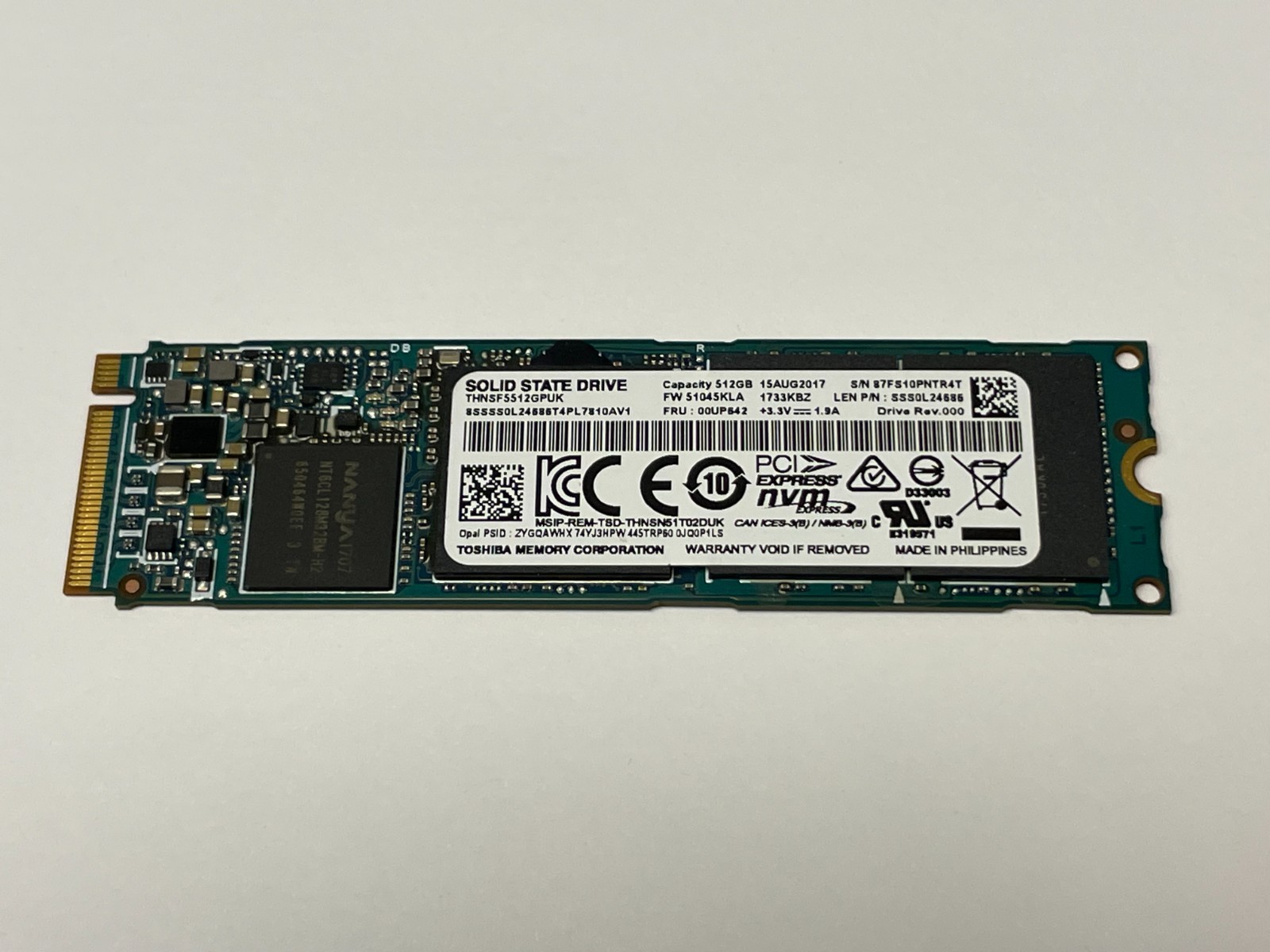Toshiba 512GB NVMe PCIe M.2 SSD Internal Solid State Drive THNSF5512GPUK