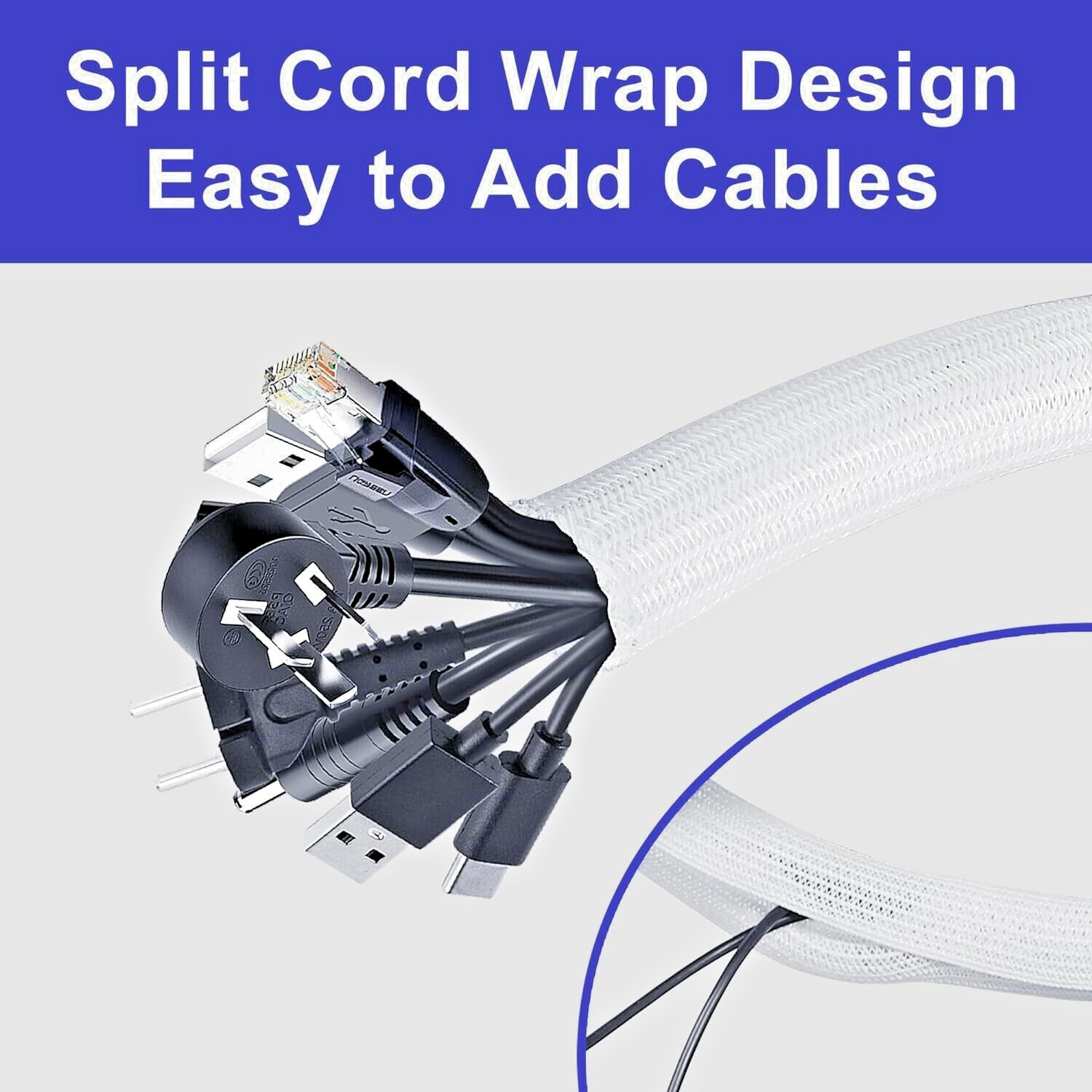 White Sleeve for Cables, Cable Management or AIO Water Cooler 400mm Length Pair