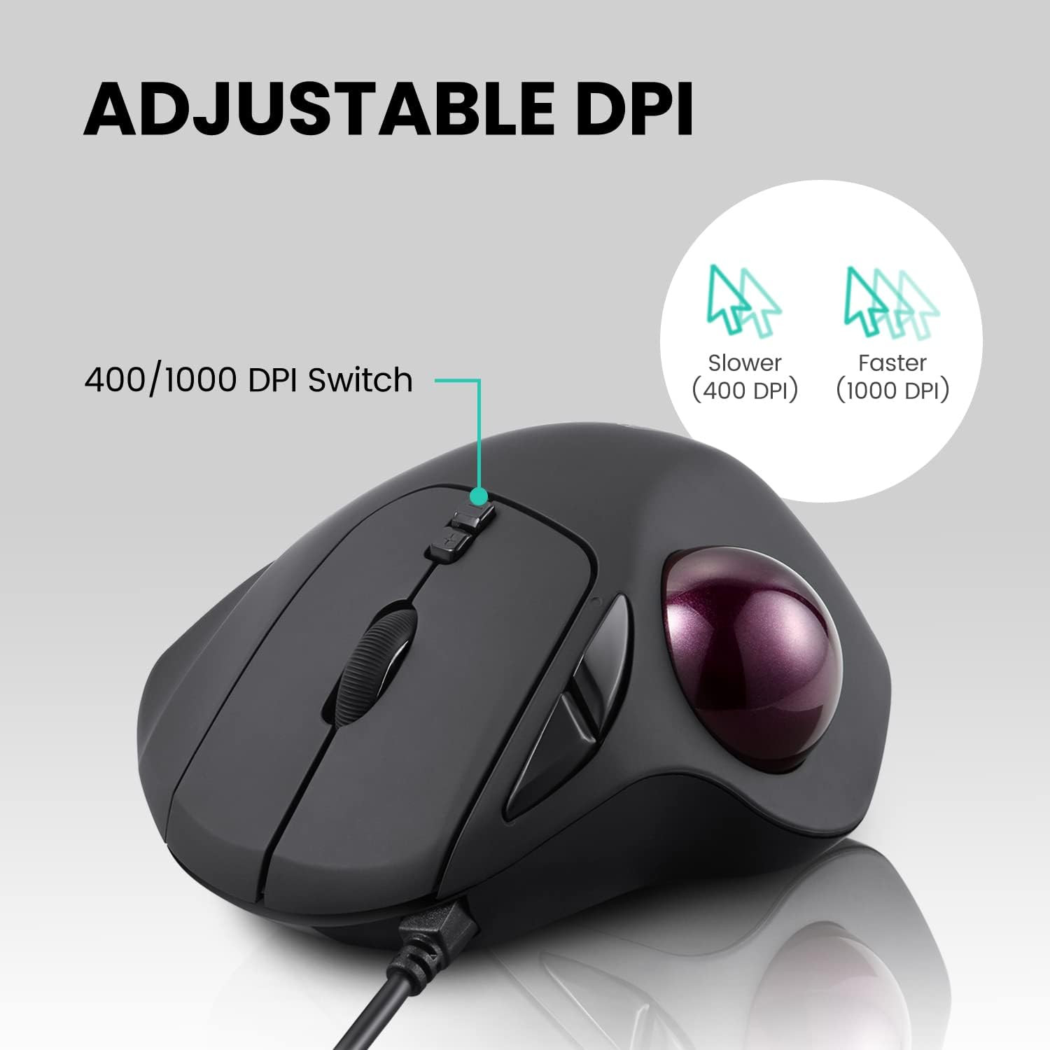 Perimice-517 Wired Trackball USB Mouse, 7 Button Design, Build-In 1.34 Inch Trac