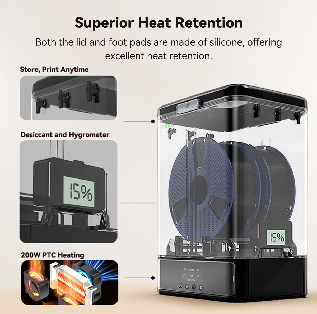 SUNLU FilaDryer SP2 Separable Dryer Box Compatible with 0.25~3KG Filament