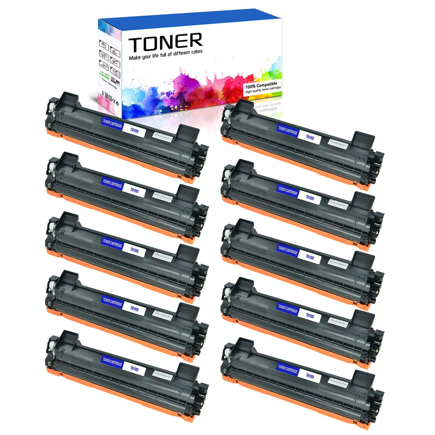 10PK Black TN1000 Toner Cartridge For Brother DCP1512E MFC1815R MFC1910 HL1111