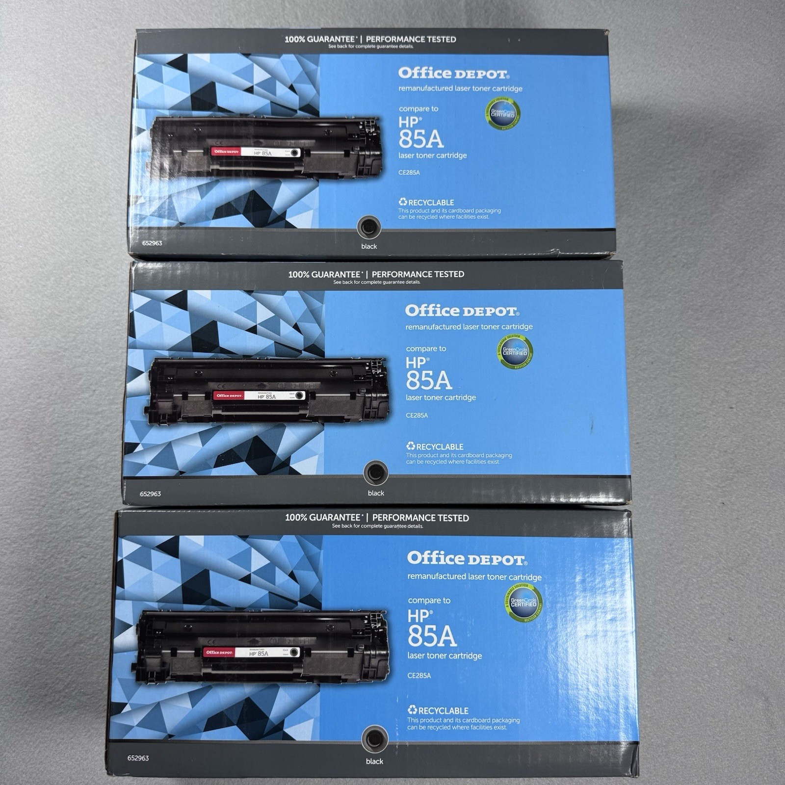 Lot of 3 Office Depot HP 85A CE285A Black Toner New