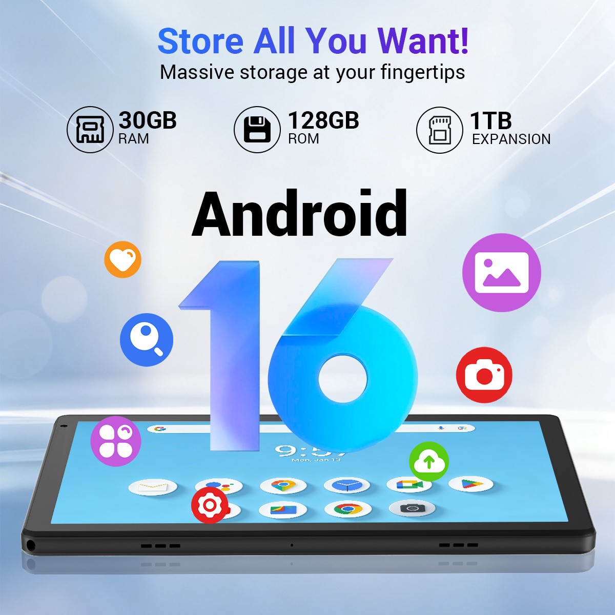 Urao New Android 16 Tablet 10.1″ HD 128GB ROM +1TB TF 5MP+8MP Octa-Core PC 2026