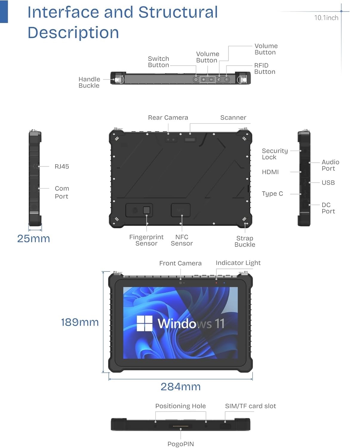 Sunkol 10.1″ IP67 Rugged Tablet N5100 8GB/256GB Windows 11 Pro Industrial Tablet