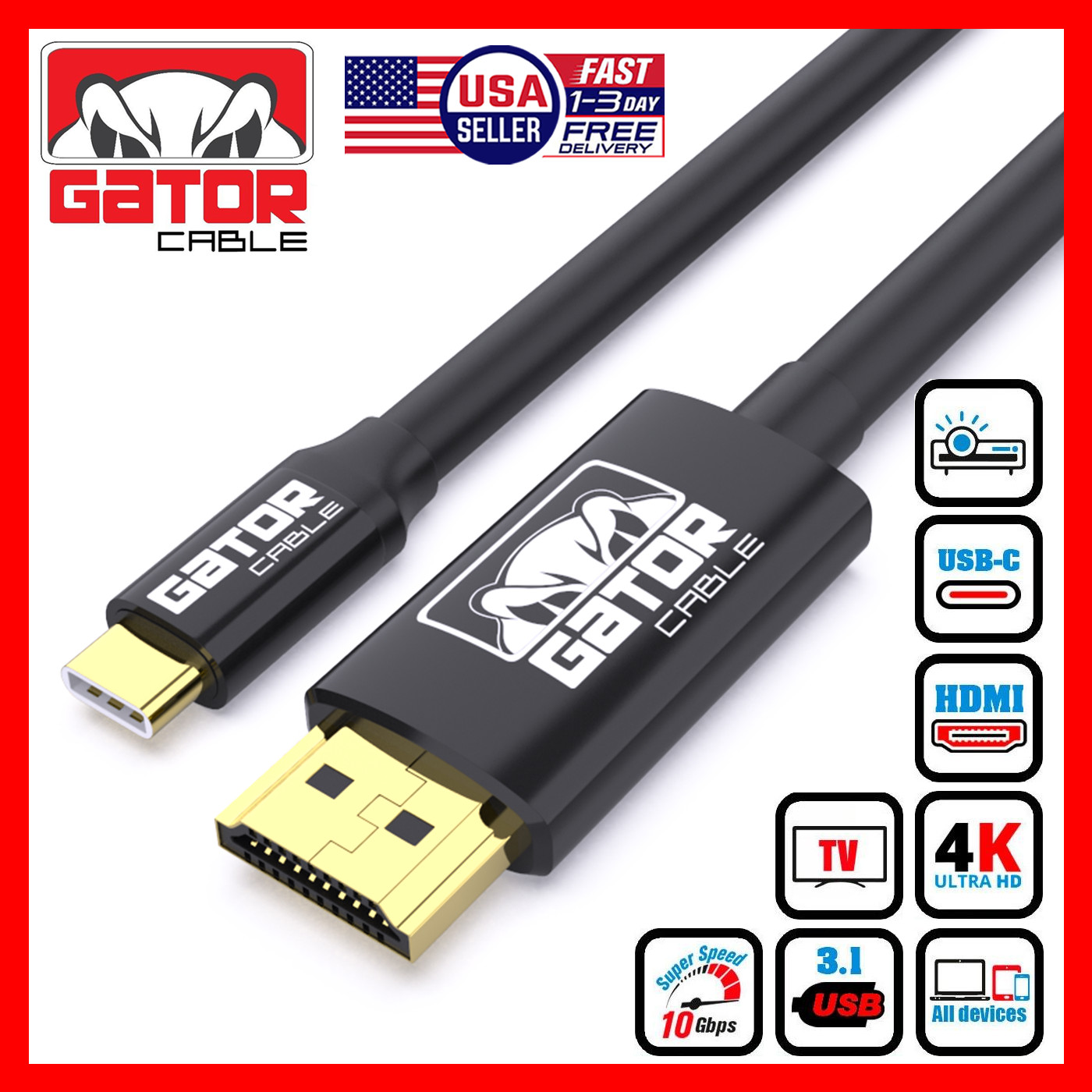 USB-C to HDMI Mirror Cable Adapter 4K HDTV For iPhone 15 16 Pro Max Plus Samsung