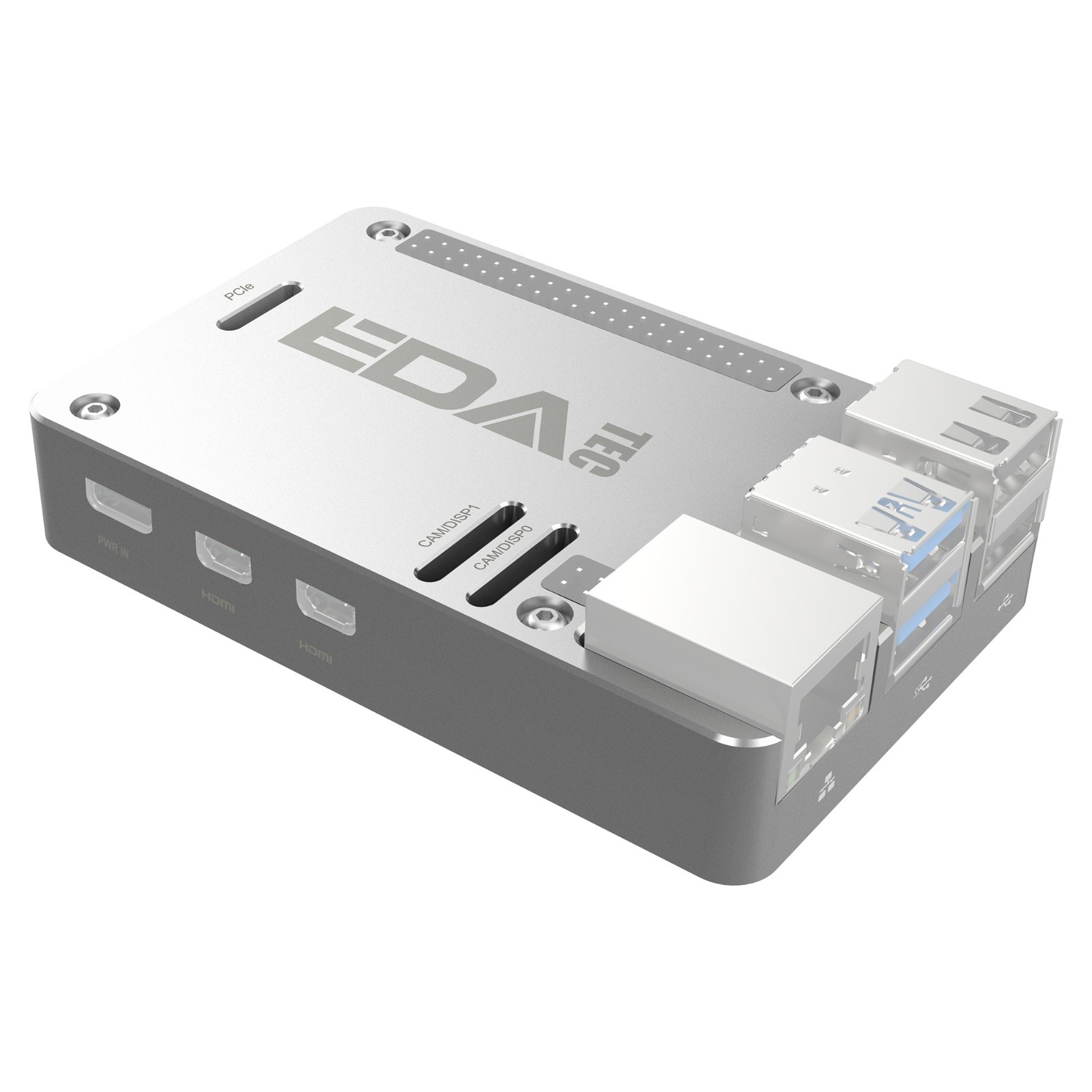 Edatec Passive Cooling CNC Aluminum Case #1 (Silver) for Raspberry Pi 5 | New