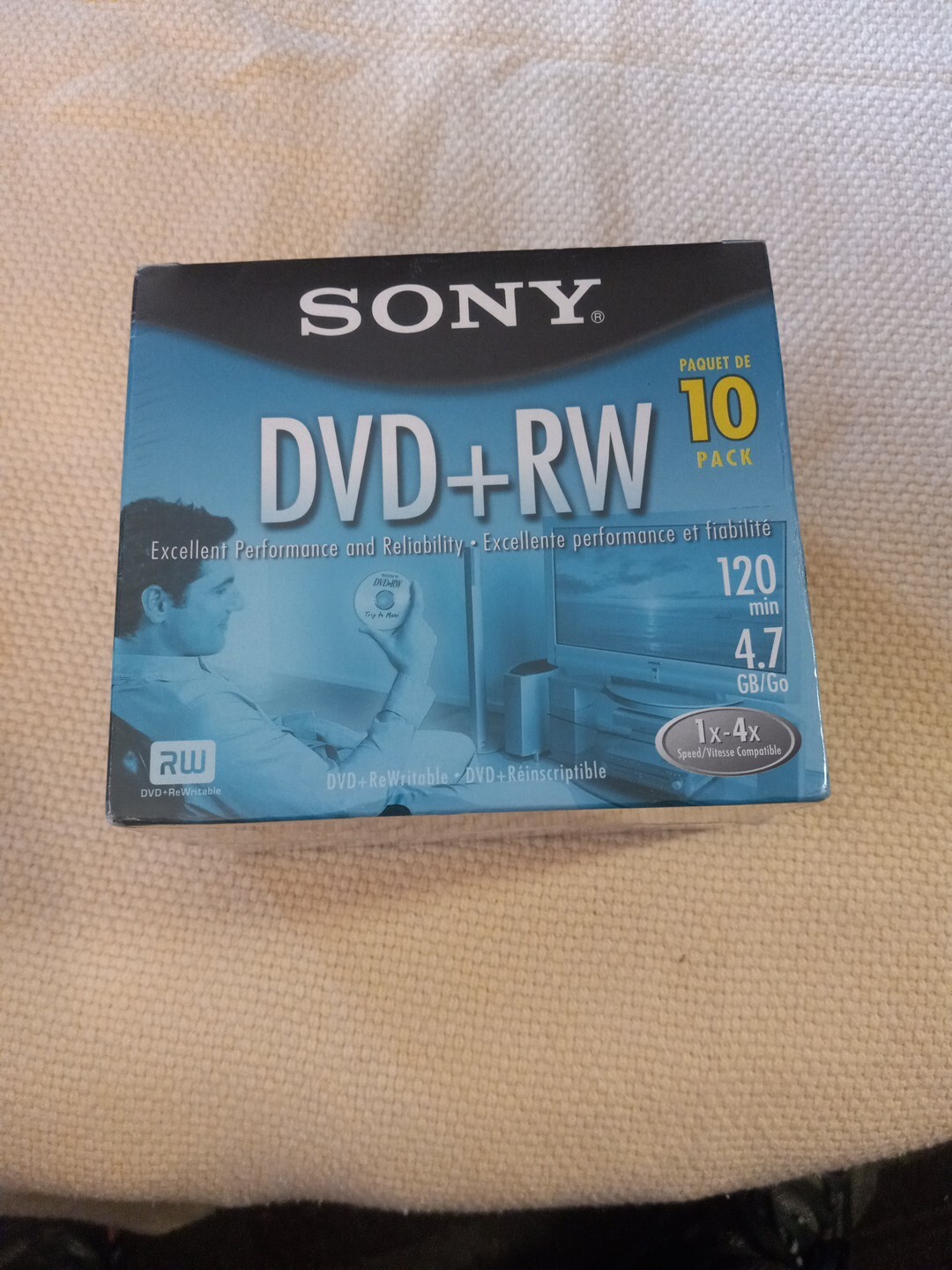 New Sony DVD + RW 10 Pack Rewriteable DVD Discs 4.7GB 120 Minutes. J1