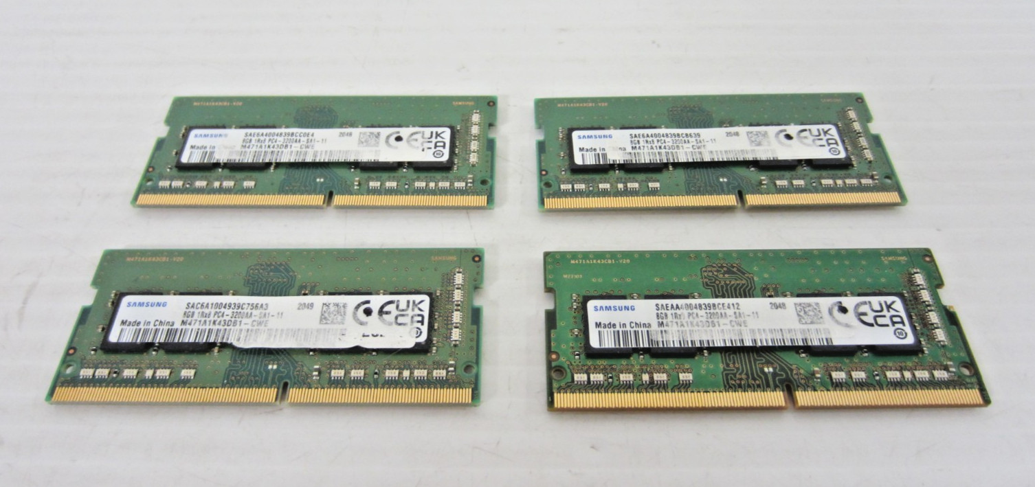 Samsung 32GB (4x 8GB) 1Rx8 PC4-3200AA SODIMM Memory M471A1K43DB1-CWE
