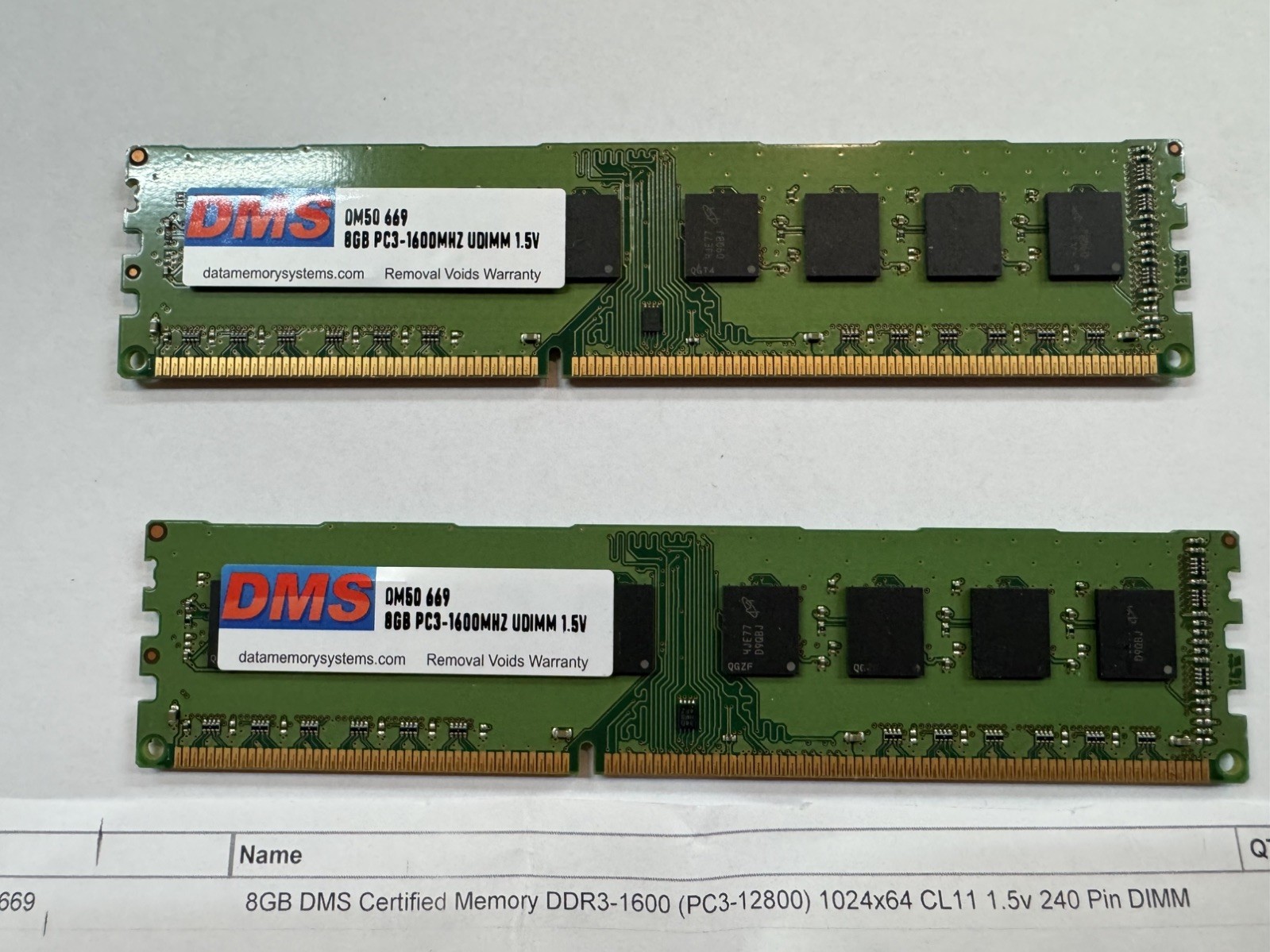 Two 8 GB DDR3 1600 PC3 12800 1024 x 64 1.5v 240 DIMM