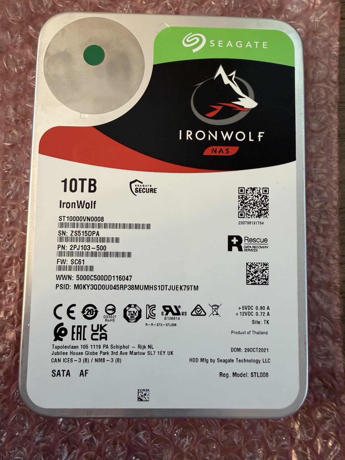 Seagate IronWolf 10TB Internal HDD CMR 3.5in SATA 7200 RPM ST10000VN0008