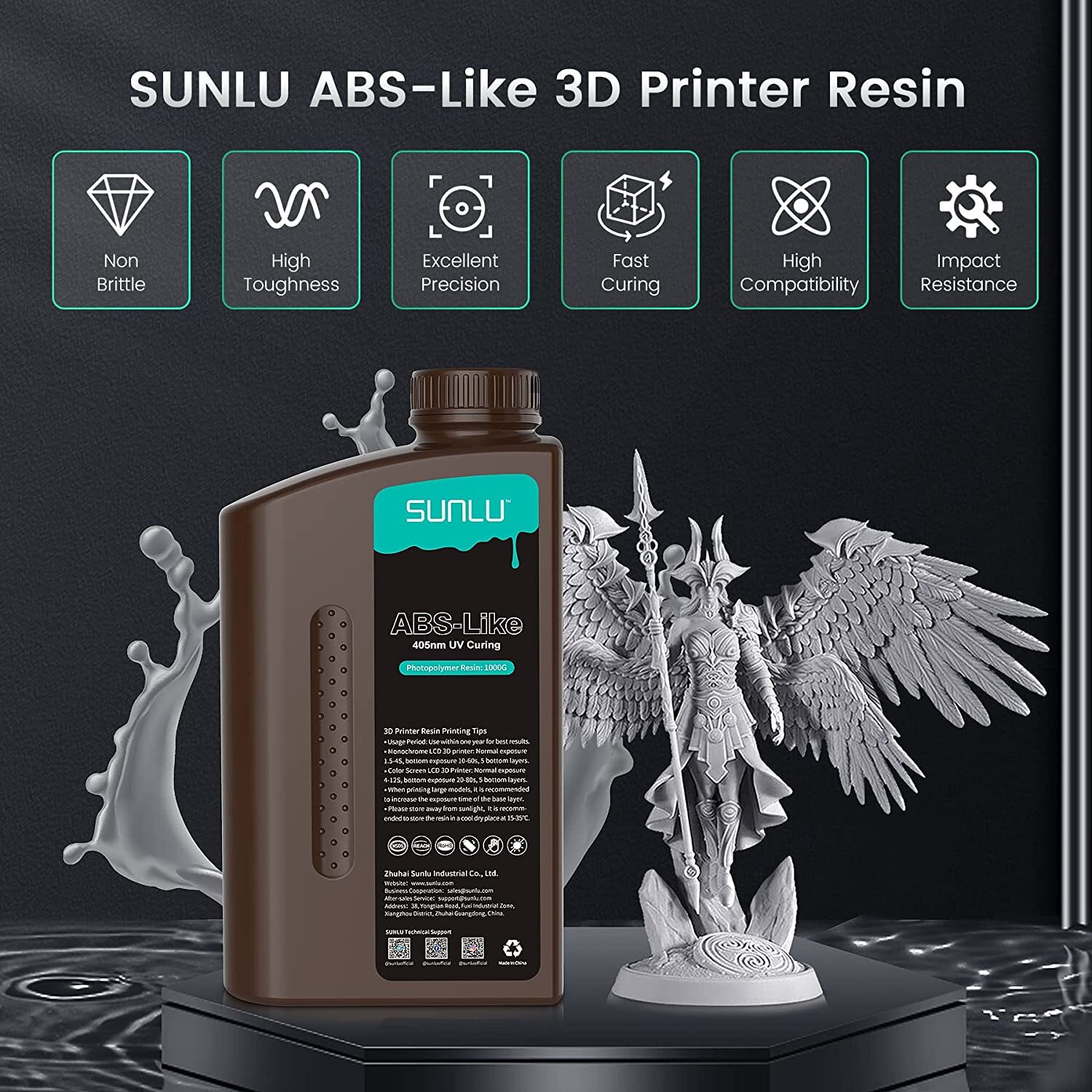 SUNLU 1KG 3D Printer Resin Standard/Water Washable/ABS-Like/Nylon-Like 405nm LCD