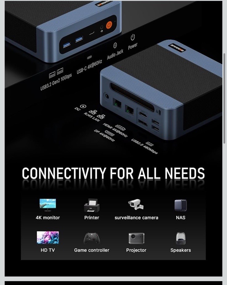 🔥E5 Multi-Functional Mini PC Ryzen 3 5300U 4C/8T 11 Pro Dual LAN 2.5Gbe Desktop
