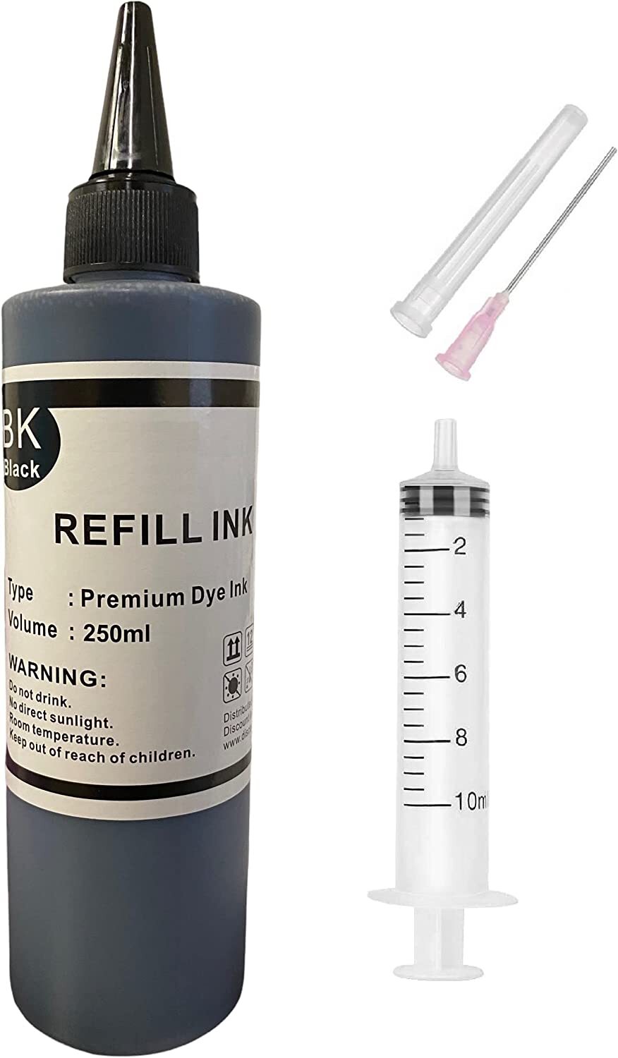 250ml Black Refill Premium Dye Black Ink compatible for HP Canon Epson Printer