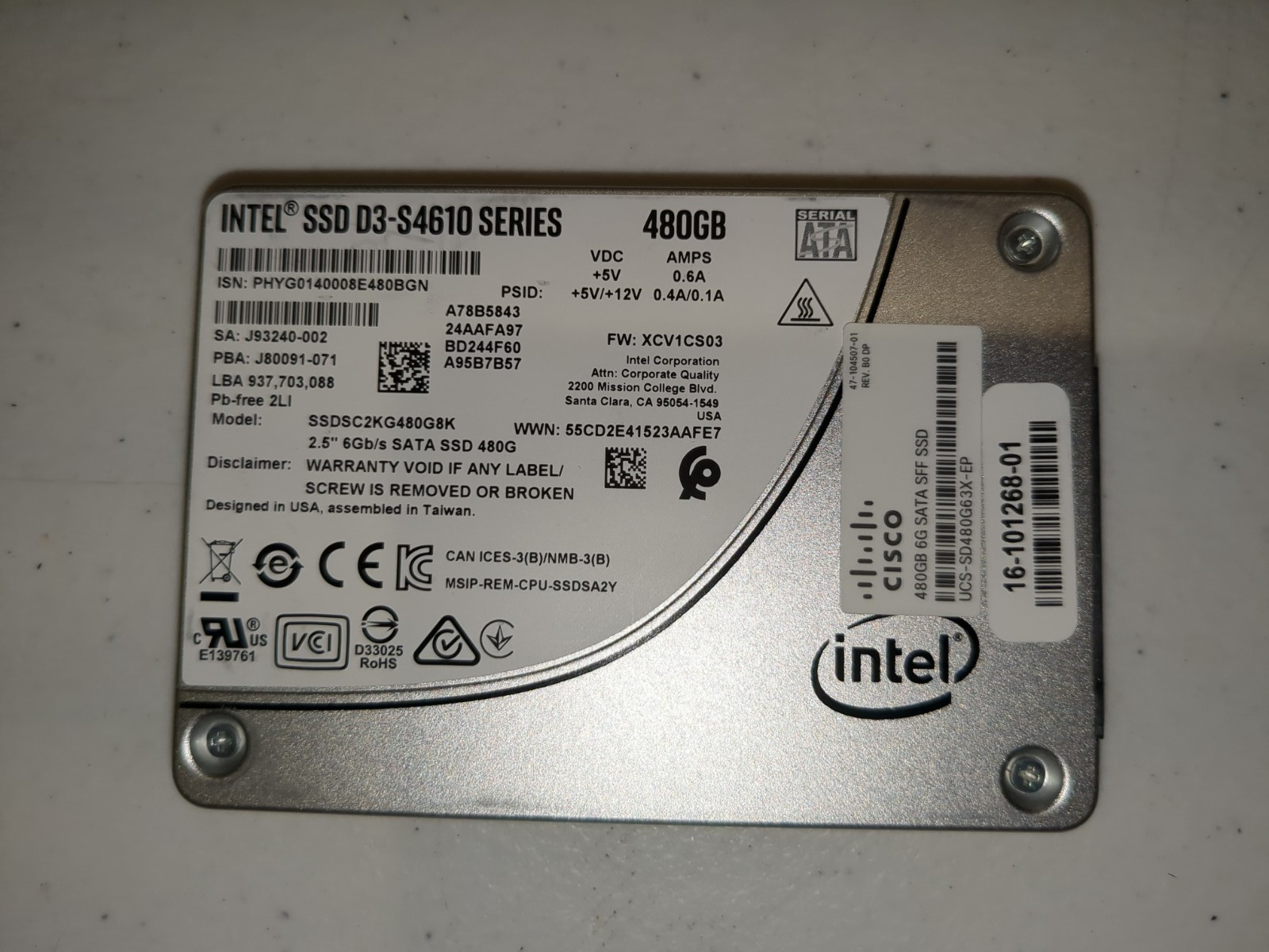 Intel 480GB SSD D3-S4610 Series TLC 6Gb/s average health