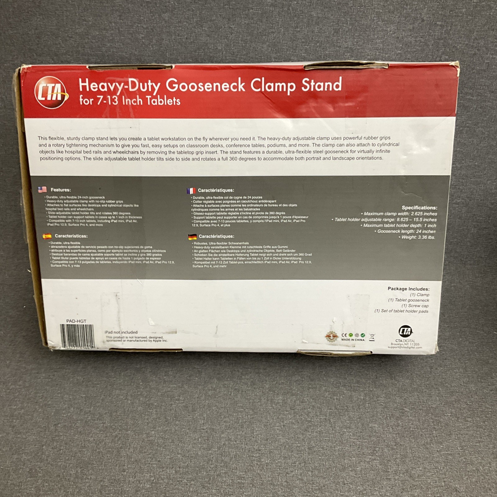 CTA DIGITAL PAD-HGT Tablet Stand HEAVYBDUTY 7-13″ IPAD Clamp Tabletop Rail