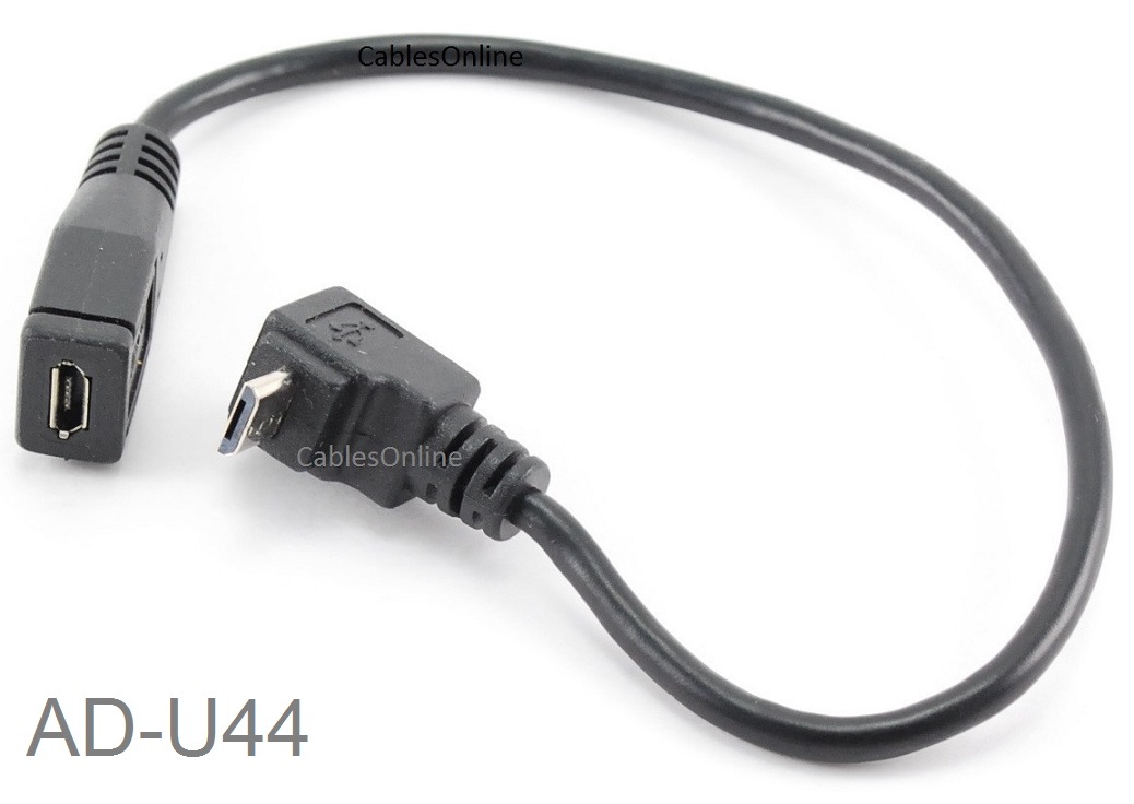 9″ USB Micro-B Male Right Angle (Up Position) to Female Extension Cable, AD-U44