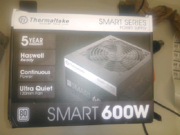 Thermaltake Smart 600W Semi-Modular ATX Power Supply Black 120mm Ultra Quiet Fan