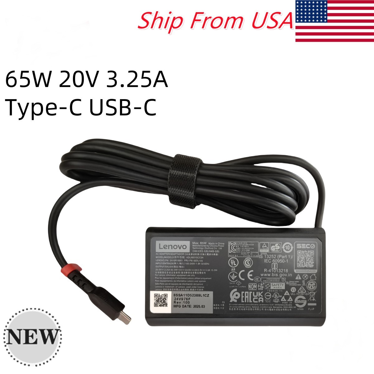 OEM Genuine 65W USB-C Type-C AC Adapter Charger For Lenovo ThinkPad X1 T470 T480