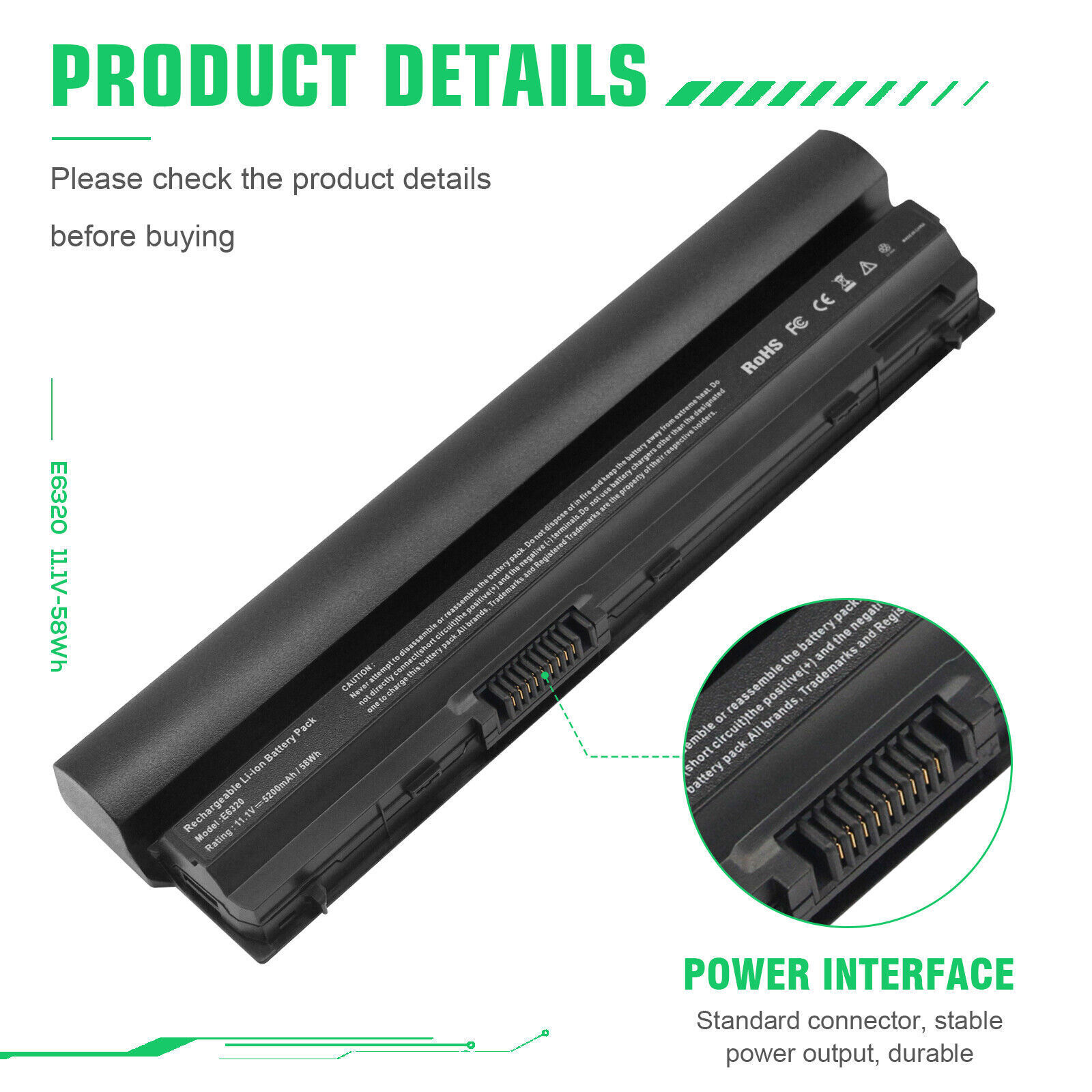 Battery for Dell Latitude E6320 E6230 E6120 E6220 E6330 RFJMW K4CP5 5200mAh FAST