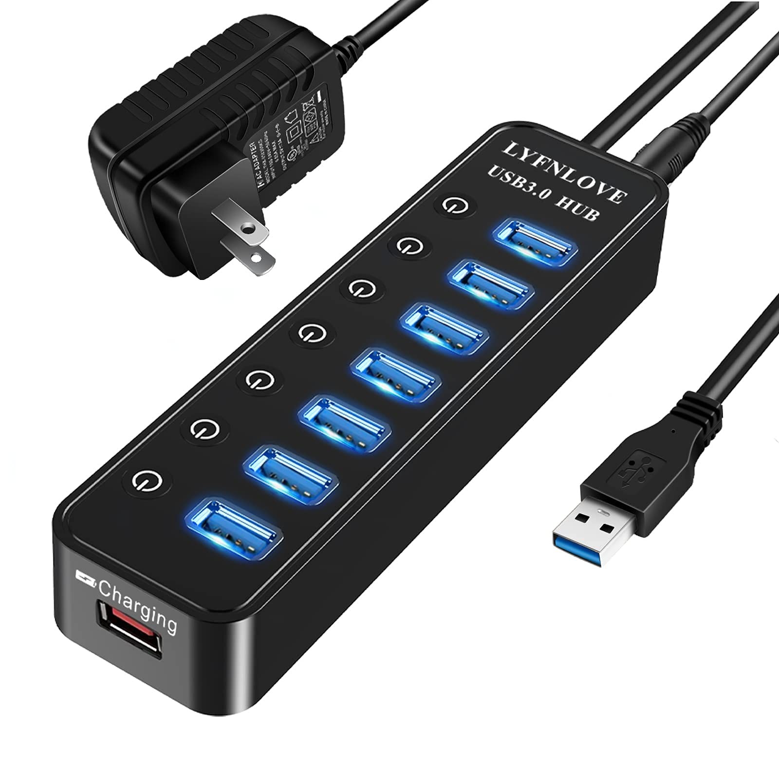 Powered Usb Hub 3.0 Extender Multiple Port Hub Splitter For Laptop Pc With Power