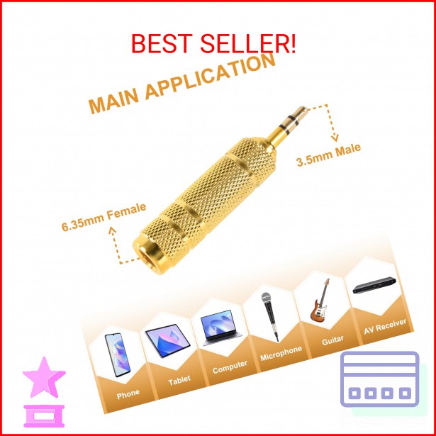 QAJOPFN 4 Pack Headphone Jack Adapter – 3.5mm (1/8 inch) Male to 6.35mm (1/4 inc