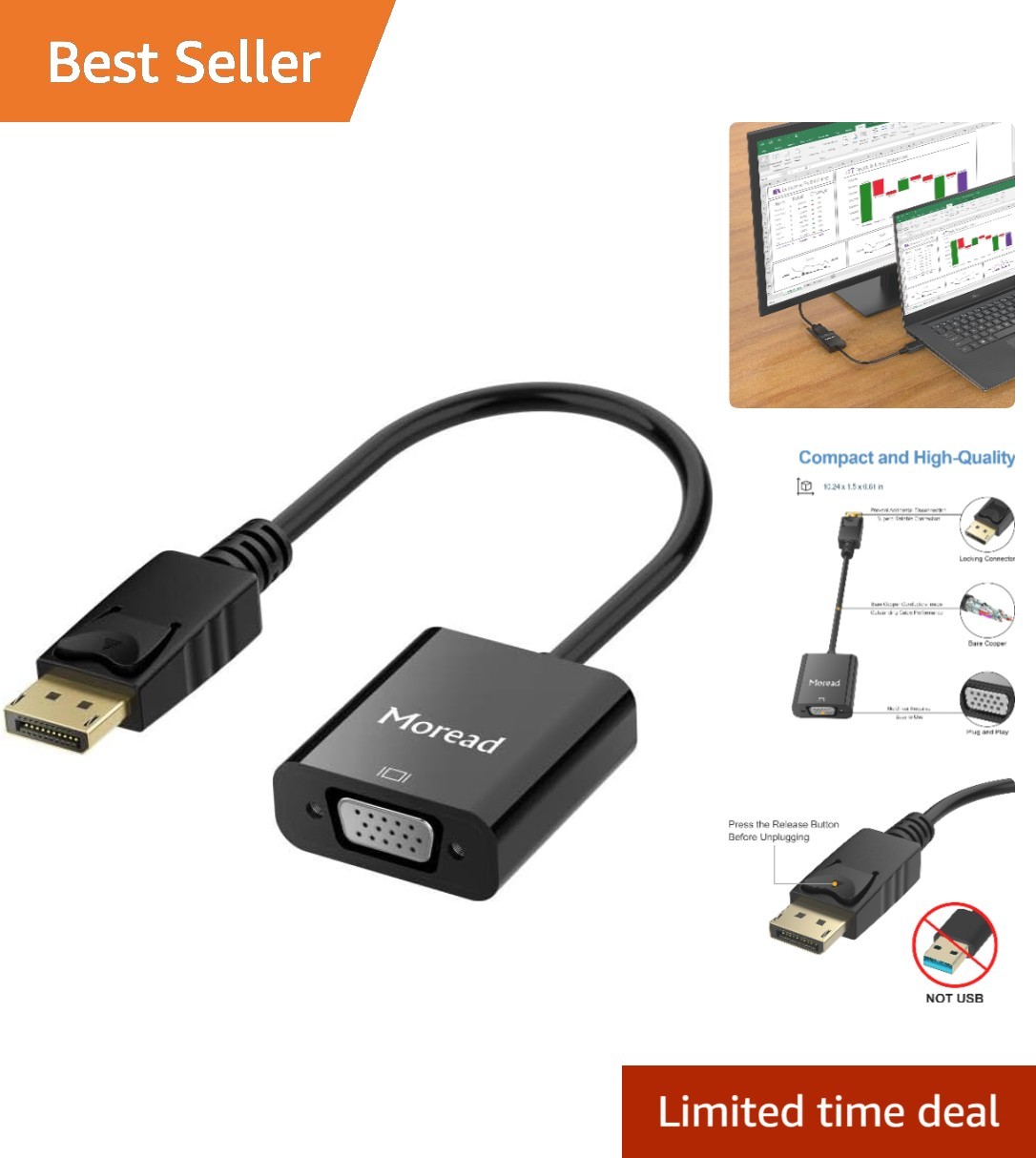 Portable Gold-Plated DP to VGA Adapter for Monitors & Projectors – Lightweight