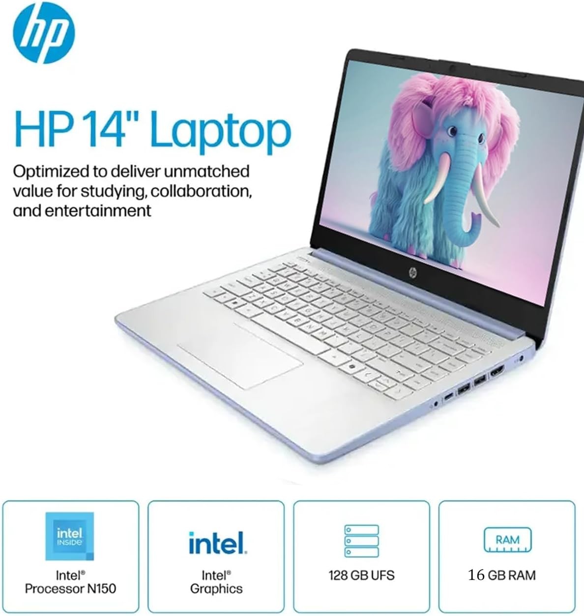 📍HP 14 in Laptop, Intel Processor N150, Up To 16GB RAM, 384GB Copilot AI, Wi-Fi