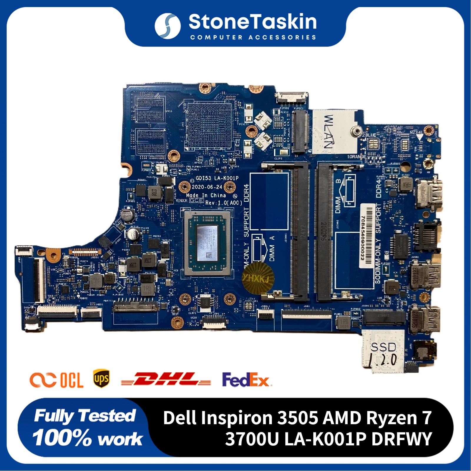 For Dell Inspiron 3505 AMD Ryzen 7 3700U Motherboard LA-K001P DRFWY