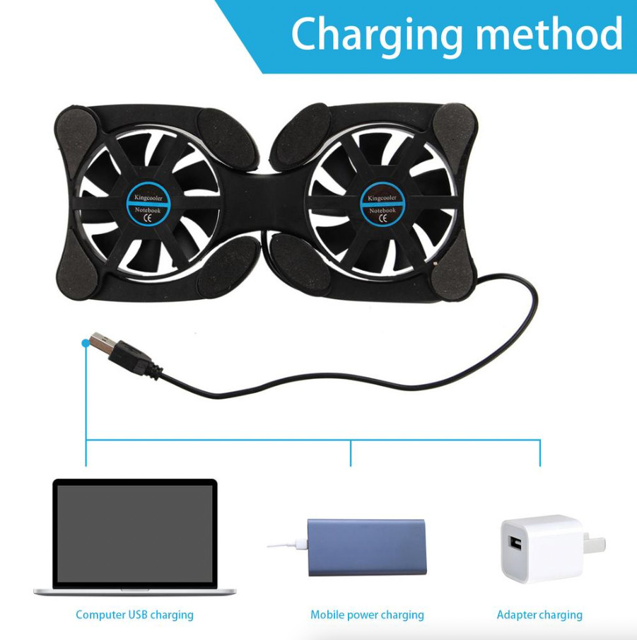 Dual USB Cooling Fan Pad Foldable Slim Fans Cooler Stand For Laptop Notebook LOT