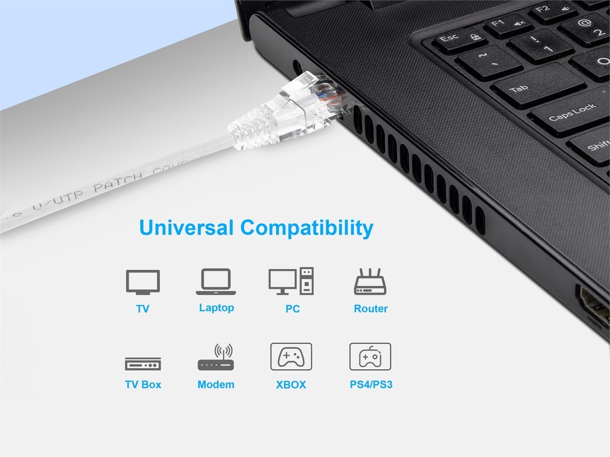 Monoprice Cat6 Ethernet Patch Cable – 2 feet – White | Snagless RJ45 Stranded