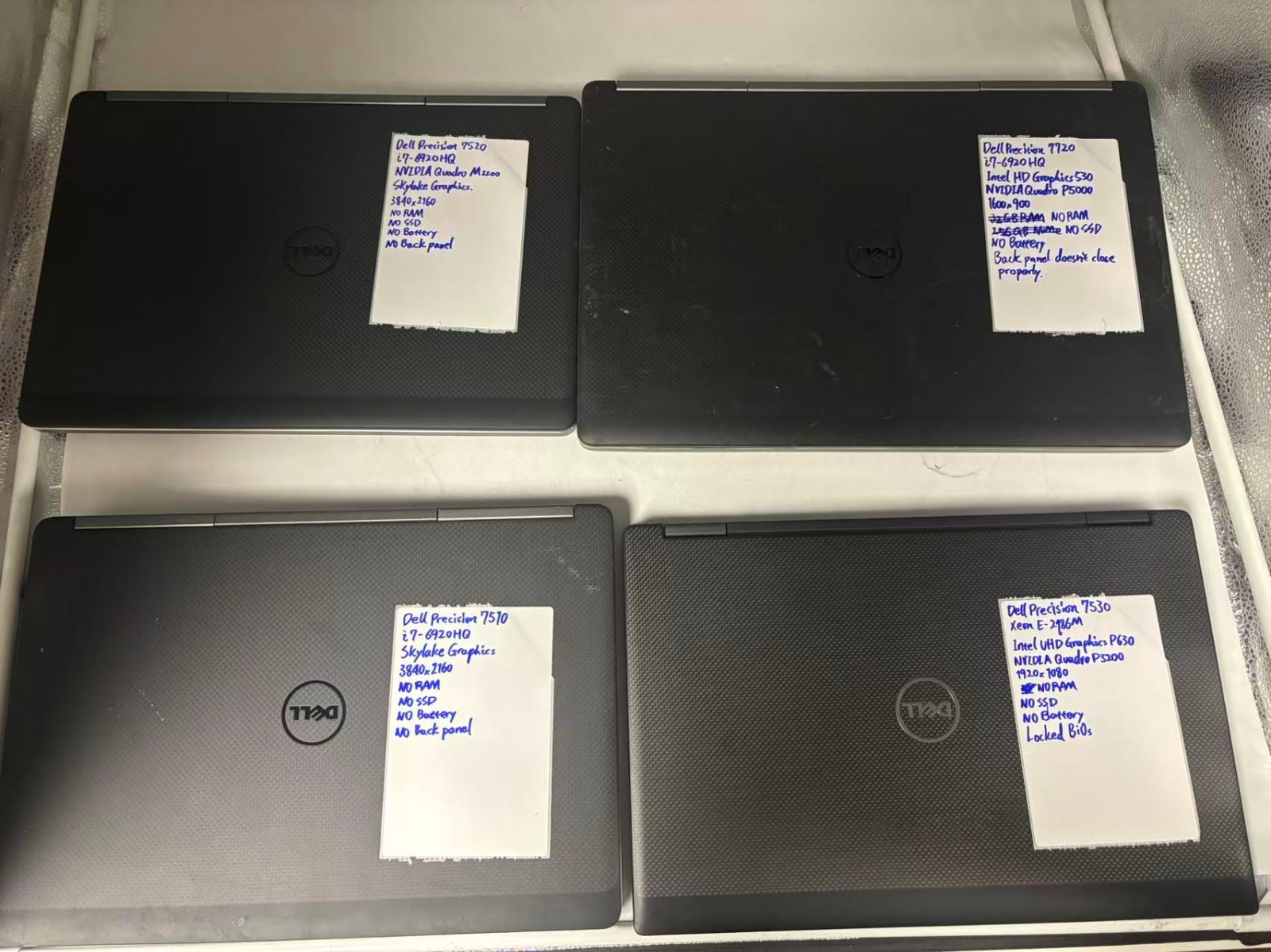 Lot of 4 Laptops: Dell Precision7720, 7530, 7520, 7510 M2200,P5000,P3200 READ