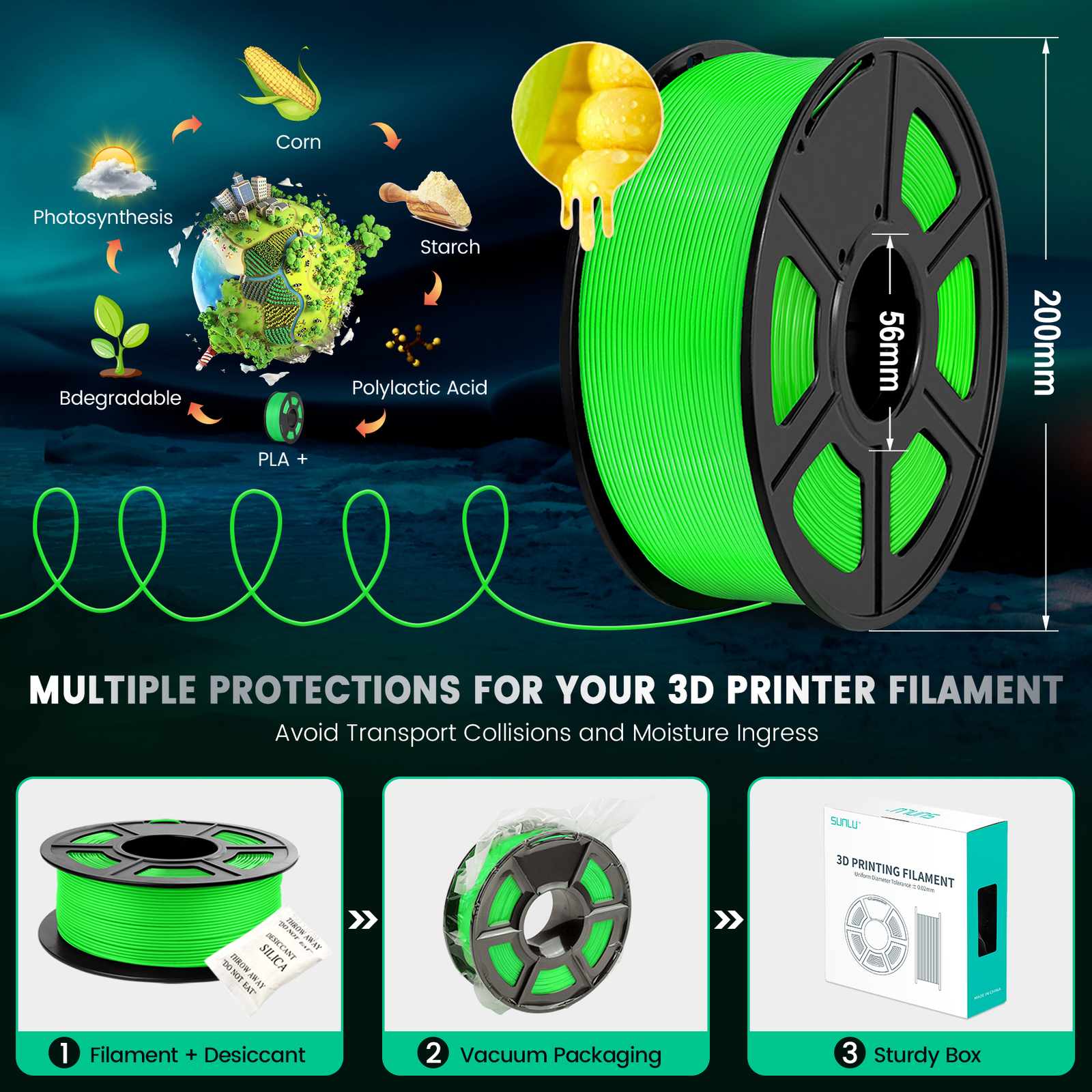 SUNLU 1.75MM 5KG Large Spool PLA+/PLA+ 2.0/PLA/PETG Filament For 3D Printer