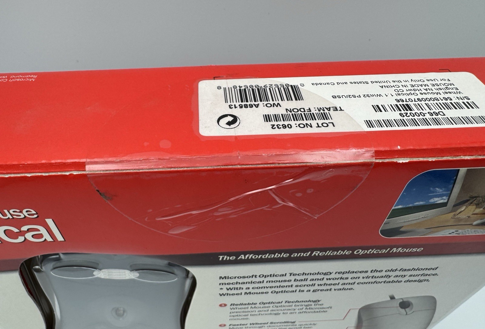 Microsoft Wheel Mouse Optical Vintage Mouse: PC/MAC USB PS2 – NEW/SEALED
