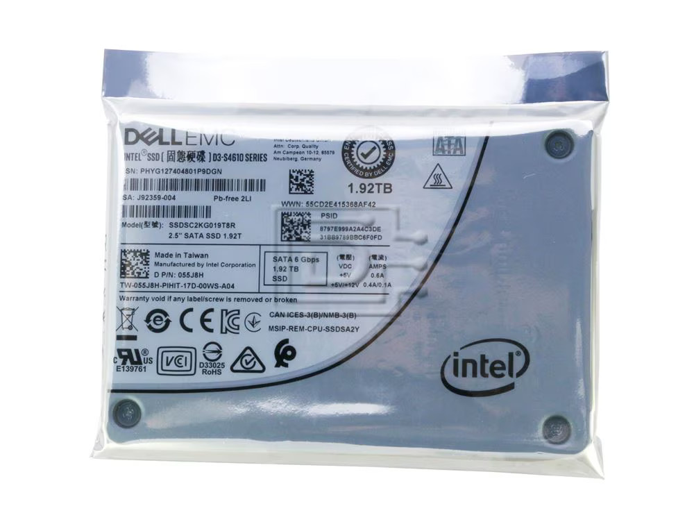Dell Enterprise 55J8H / Intel D3-S4610 SSDSC2KG019T8R 1.92TB SATA SSD Mixed Use