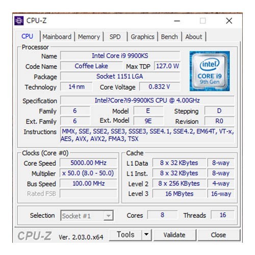 Intel Core i9-9900KS Processor (5 GHz, 8 Core, Socket LGA 1151)