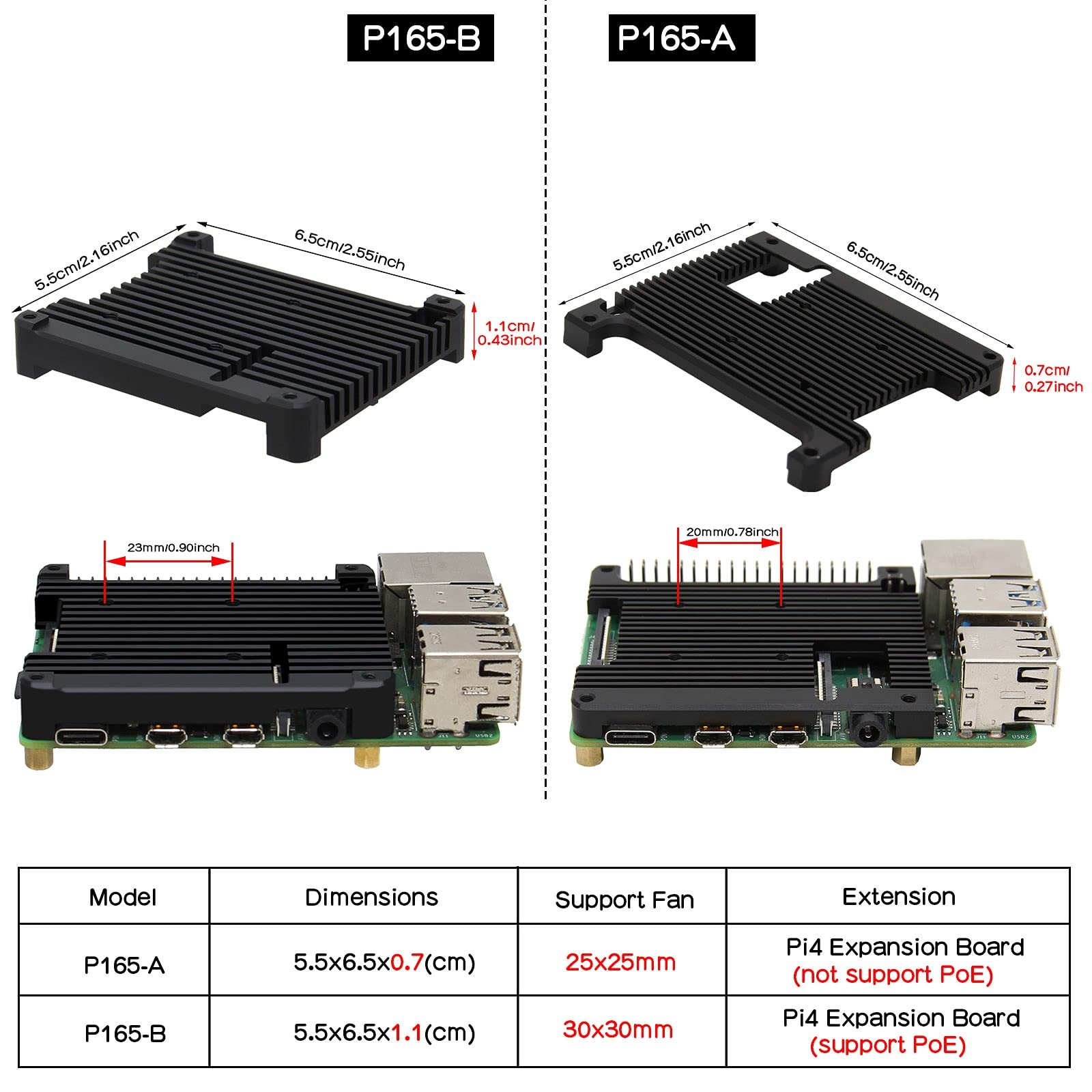 11mm Thickness Embedded Heatsink P165-B for Raspberry Pi 4, Armor Aluminum Ra…